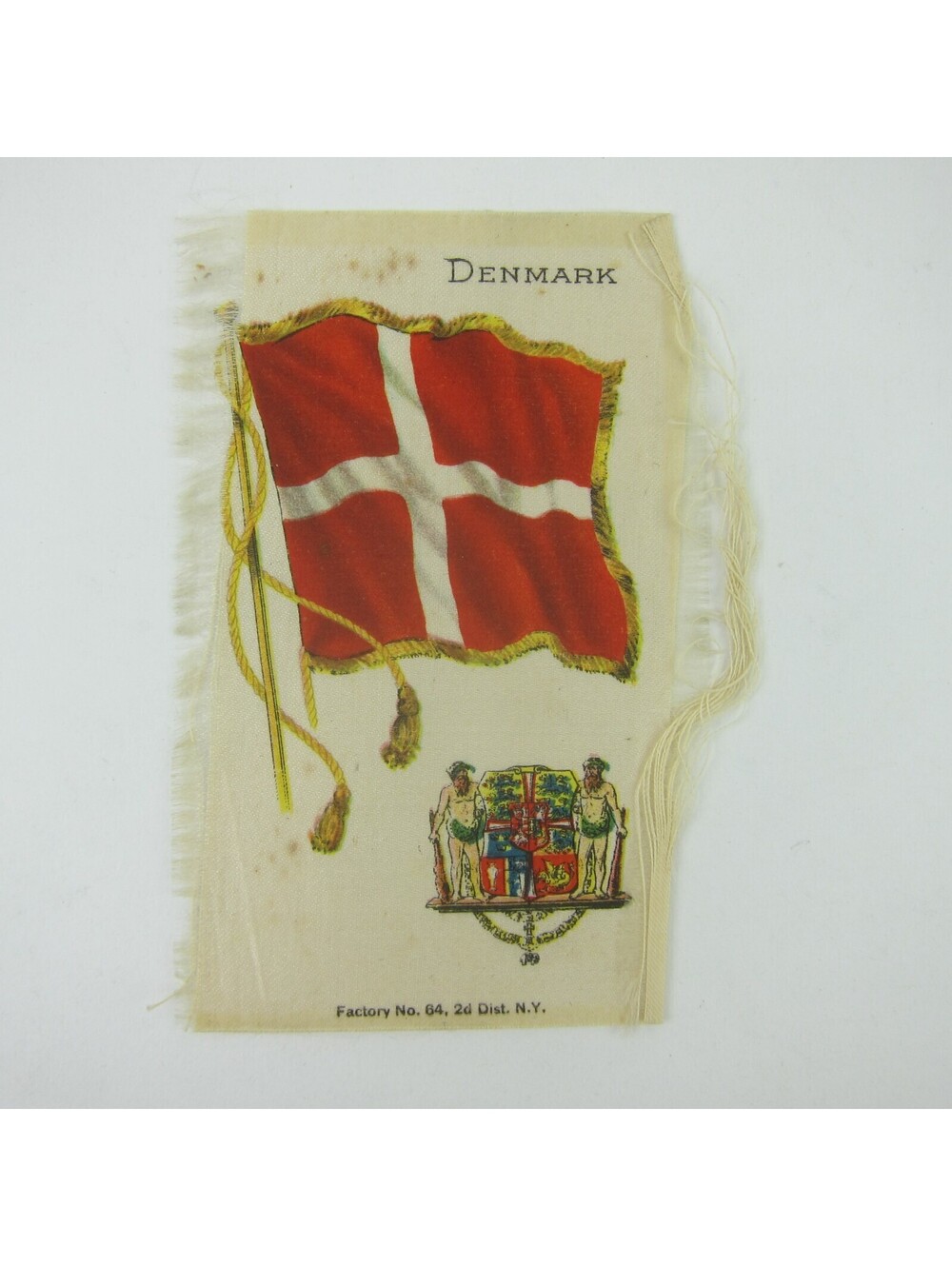 Silk Cigarette Card Nebo Cigarettes Denmark Flag Crest Tobacco Antique RARE